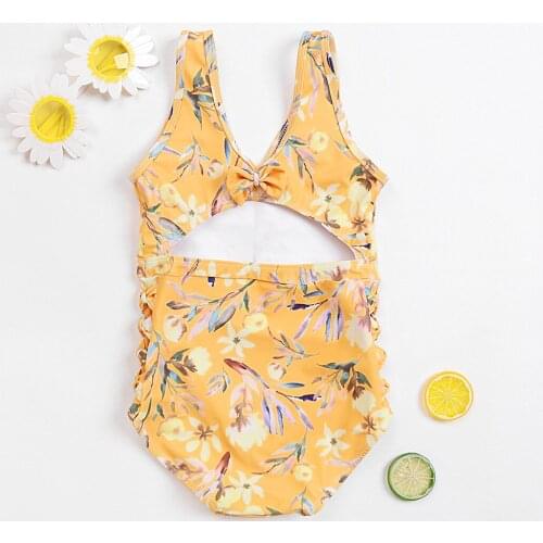 2-8Yrs Girls Swimsuit Floral Pritning Sleeveless One-Piece Swimsuit Toddler Girls Swimwear Children Beach Clothes Monokini