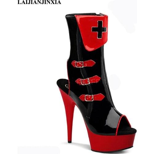 LAIJIANJINXIA 2018 Sexy 15cm High-Heels Platform Shoes Night Party Pole Dancing Open Toe Shoes Ankle Boots Dance Shoes