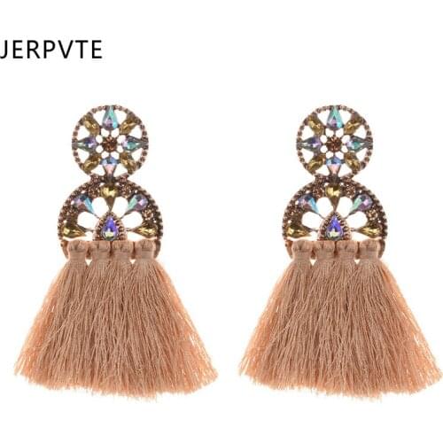 Trendy New Rhinestone Sunflower Drop Tassel Earrings for Female Vintage Bohemian Fringed Statement Wedding Jewelry