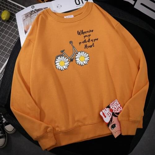 Go With All Of Your Heart Chrysanthemum Bike Print Sweatshirt Men simple High Quality Hooded New Casual Hoodies Warm Fleece Top