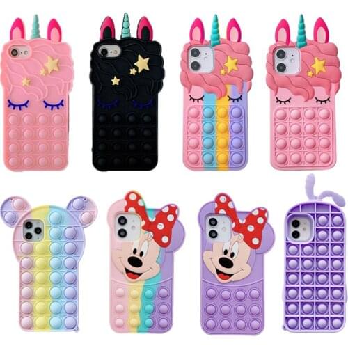 Disney Mickey Push Pop Bubble Fidget Phone Case Toys for IPhone 12 Pro Max XS XR X 8 7 Plus SE Anti Stress Soft Silicone Cover