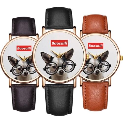 New fashion Ladies watch Big eyes cute dog pattern wrist girl Leather strap Pet dog Quartz watch Reloj Mujer Relogio Feminino