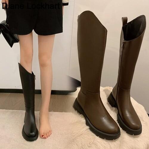 Slim Women Thigh High Boots Punk Goth Knee-High Round Toe Waterproof Boot Zipper Non-slip Female Winter Chaussures Femme 42