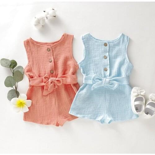 Baby Girl Clothes Infant Sleeveless Solid Print Rompers Kids Girls Jumpsuit Overalls Newborn Clothes
