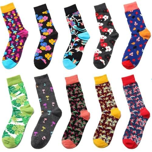 PEONFLY Colorful Crew Cotton Men Ankle Socks Tide Short Happy Socks Funny Floral Printing Novelty Art Calcetines Hombre