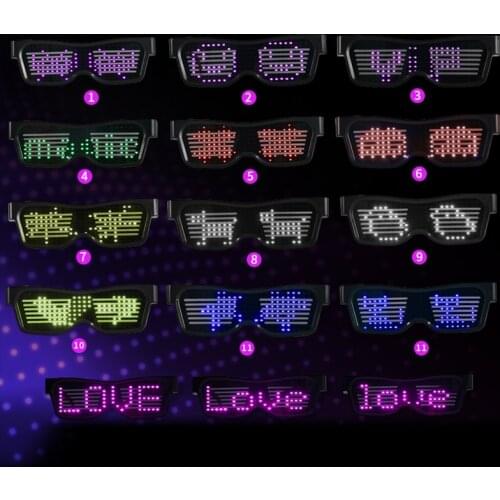 Rechargeable App Control DIY Text Pattern Light Bluetooth APP LED Glowing glasses Lamp Party Club Birthday Magic Glasses Lamp