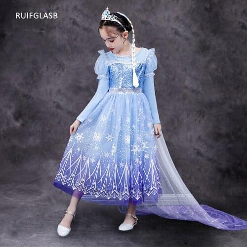 Ruifglasb Princess Elza Dress Kids Girls Fantasy Sequin clothing Snow Queen 2 Costume Kids Dress for Girl Cosplay