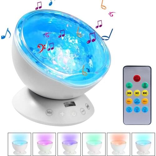 Ocean Wave Projector Led Night Light Aid Sleeping Romantic Soothing Water Wave USB LED Light Lamp Projector Music Player For Kid