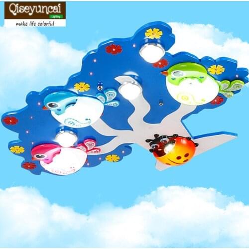 Qiseyuncai Childrens Room Eyes LED Ceiling Lamp Bedroom Kindergarten Cartoon Green Tree Warm Boys Girls Room Lamps