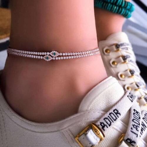 Evil Eye Ankle Bracelet Cheville Femme Iced Out Bling Chain Anklets For Women Men Hip Hop Jewelry Gold Silver Color Tobillera