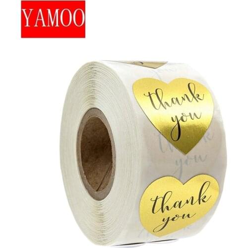 Heart Shape Gold Thank You Stickers Seal Labels Scrapbooking For Package Stationery 1inch/roll