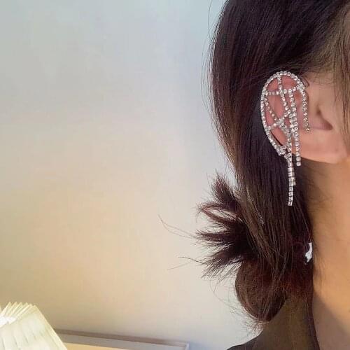 Minar Luxury Single Piece Bling Bling Rhinestone Fishnet Earring Jackets for Women Geometric Hollow Earrings Jackets Jewellery