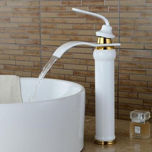 Basin Faucet White and Gold Bathroom Sink Faucet Single Handle Hole Faucet Basin Tap Grifo Lavabo Wash Hot Cold Waterfall Faucet