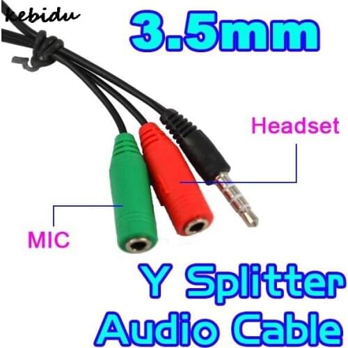 Kebidu 3.5mm Extension Audio Splitter Cable + Mic Earphone Headphone Jack 1 to 2 Y Stereo Splitter for PC laptop Computer