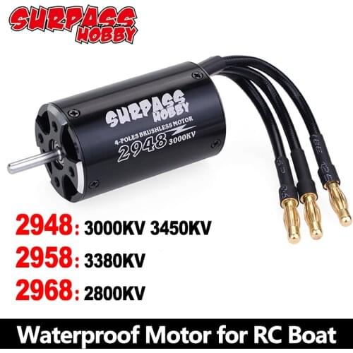 Waterproof RC Boat Motor 2948 3000KV 2958 3380KV 2968 2800KV 4 Poles Brushless Motor 600-800mm for 1/10 1/8 RC Car Traxxas Blast