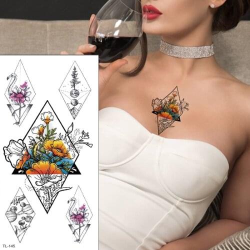 Sternum temporary tattoo underboob sexy tattoo breast flower geometric women tattoo sticker bikini triangle tatoo fake beach art
