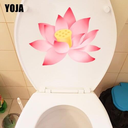 YOJA 22*18.1CM Light Pink With Lotus Flower Classic Toilet Seat Stickers Home Wall Decor Decal T1-1011