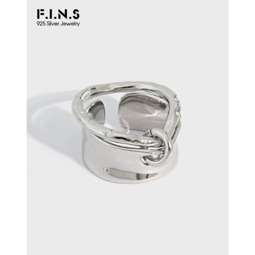 F.I.N.S Irregular Glossy S925 Sterling Silver Rings for Women Wide Finger Ring Big Circle Uneven Ring for Womens Decoration
