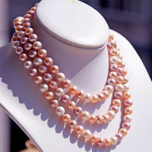 [10-11MM] discount freshwater pearl mixed color sweater chain round AAA 50INCH