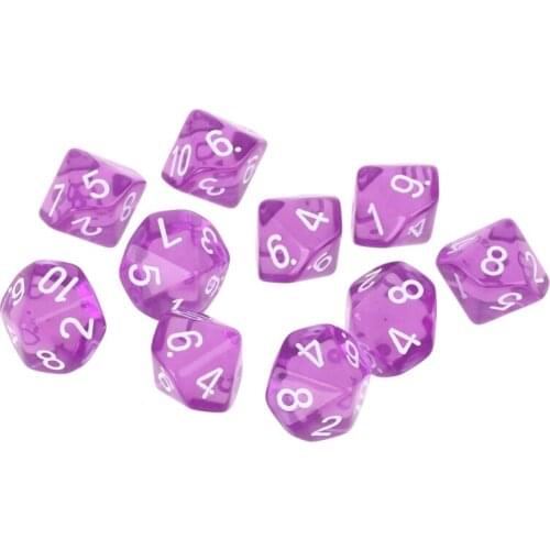 10pcs/set Acrylic Polyhedral Dice Transparent Colors 10 Sided Dices Table Board Playing Game for Bar Pub Club Party