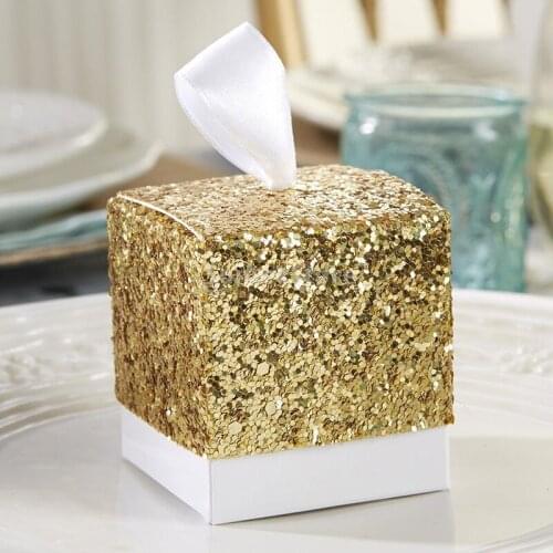 12PCS Glitter Gold Silver Gift Boxes Packaging Wedding Party Gift Box Luxury Paper Candy Boxes for Wedding Favors