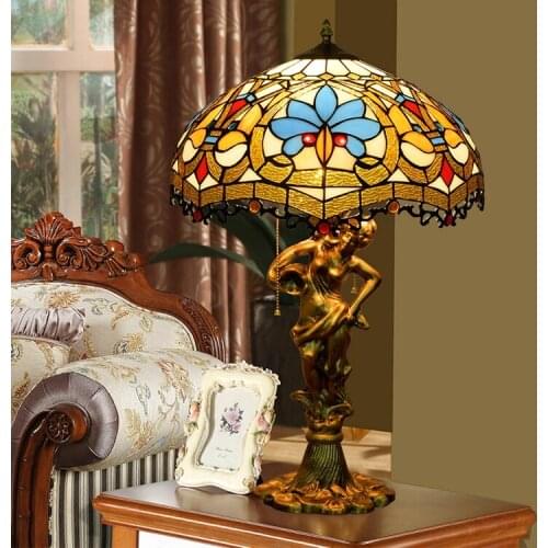16 inch European style creative retro alloy base beauty living room dining room bedroom bedside table lamp Tiffany stained glass