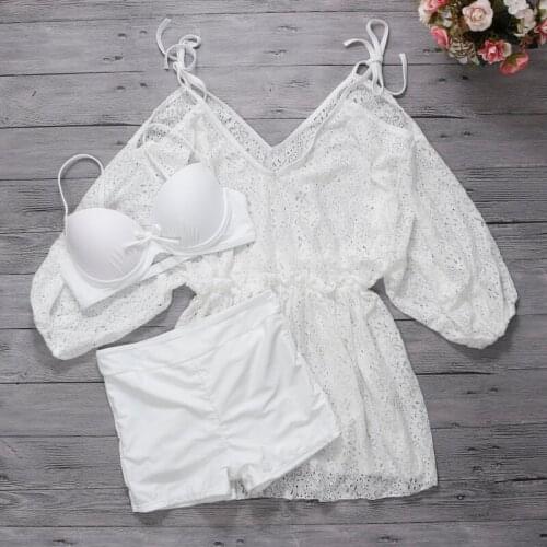 2021 Women Solid Push Up Bikini Set Swimwear with Cover Up Plus Size Bathing Suit Swimming Beach Wear Female Biquini Swimsuit