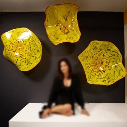Modern Design Murano Glass Platters 3 Pieces Wall Mounted Plate for Home Yellow Hanging Decorative Wall Art
