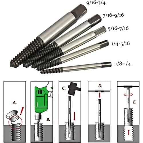 5pcs/lot Damaged Screw Extractor Easy Out Set Drill Bits Guide Broken Damaged Bolt Remover Hand Tool