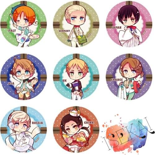 50mm Axis Power HETALIA World Anime badge Italy UK USA German France RU Cute National Suit Metal Badge Brooch Pins