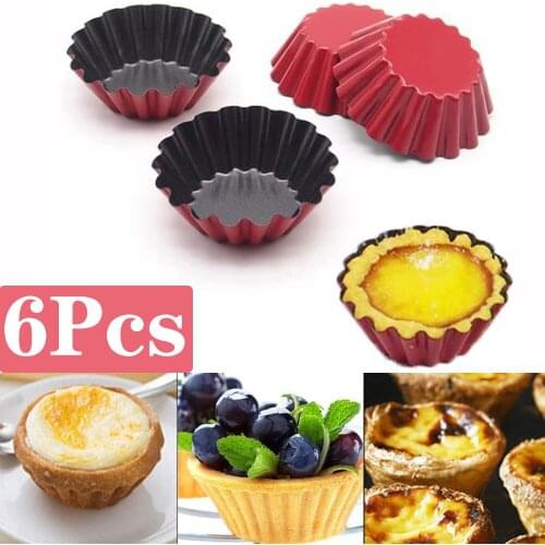 6Pcs Nonstick Egg Tart Mold Flower Shape Reusable Tart Pans Cupcake Muffin Cake Mould Mini Pie Pans Baking Cup Tartlets Pans