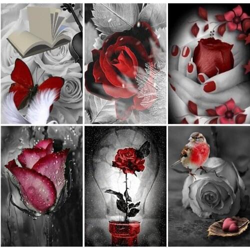 Diamond Embroidery Butterfly Black And Red 5D Diamond Painting Rose Flower Full Square Mosaic Cross stitch Kit Home Decor Gift