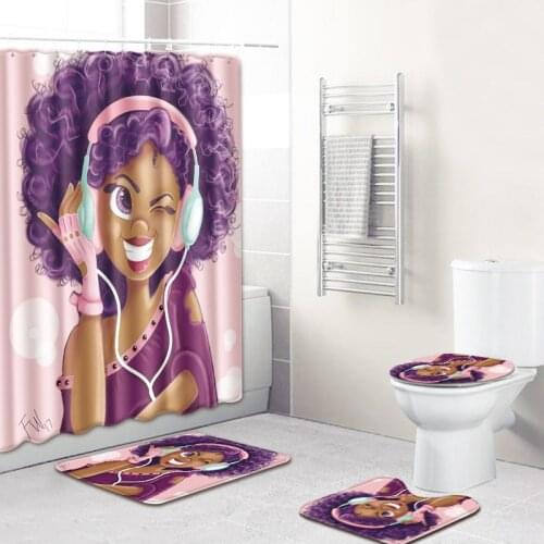 American style Bathroom Carpet Shower Curtain Set 4PCS Non Slip Toilet Polyester Cover Mat Set Bathroom Shower Curtain
