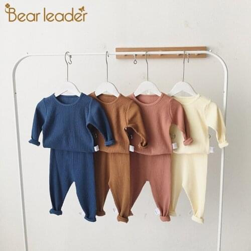 Bear Leader Kids Casual Clothing Sets 2021 New Fashion Children Solid Long Sleeve Outfits Baby Boys Girls Cotton Newborn Clothes