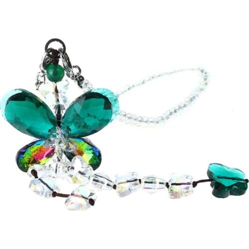 H&D Brilliant Car Pendant Crystal Butterfly Hanging Ornament Car Interior Decoration Home Decor Handmade Gift Craft (Green)