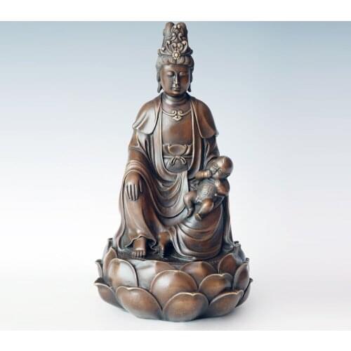 Bronze Guan Yin Avaloktesvara Sending A Child Statue Sculpture Tibetan Buddhism Buddha Art Home Decor