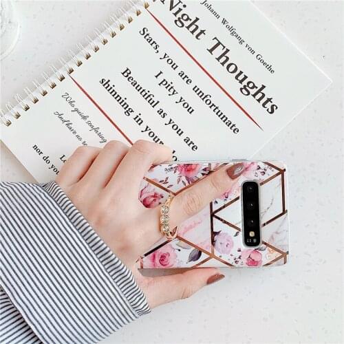 With Finger Ring Marble Flower Case For Samsung Galaxy 12 A42 A51 A71 5G A21S M21 M30S A50s Soft Silicone Flowers Stand Cover