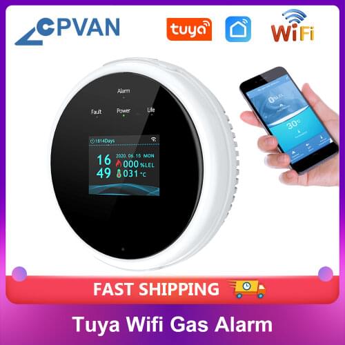 CPVAN Tuya Wifi Natural Gas Alarm Sensor LCD Display Combustible Household Smart LPG Gas Leak Detector Works With Smart Life App