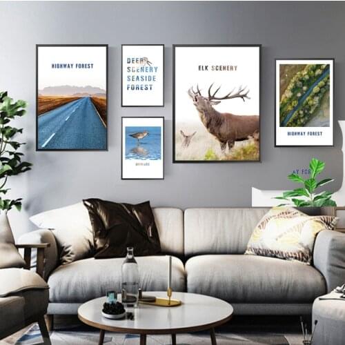Scandinavian Style Decoration Canvas Poster Print Bird Deer Mountain Nature Scenery Painting Modern Wall Picture For Living Room