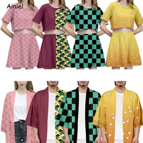 Demon Slayer Cosplay Kimetsu no Yaiba Costume Kamado Nezuko Tees T shirt Skirt Suit Woman Fashion Skirt Set Tomioka Giyuu Kimono