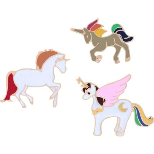 Cartoon Horse Unicorn Enamel Pins Cute Pegasu Brooches Badge Jackets Backpack Lapel Pin Animal Jewelry Gift for Kids Accessories