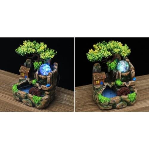 Resin Crafts Feng Shui Fountain Home Office Decor Indoor Water Fountain Rockery Landscape Waterfall Gift