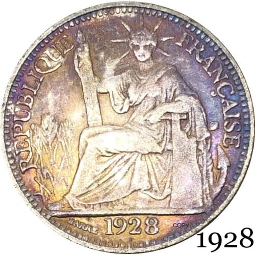 France French Indochina 1928 Barre 10 Cent Centimes Piastre Copy Coin Cupronickel Silver Plated Republica Francaise Replica