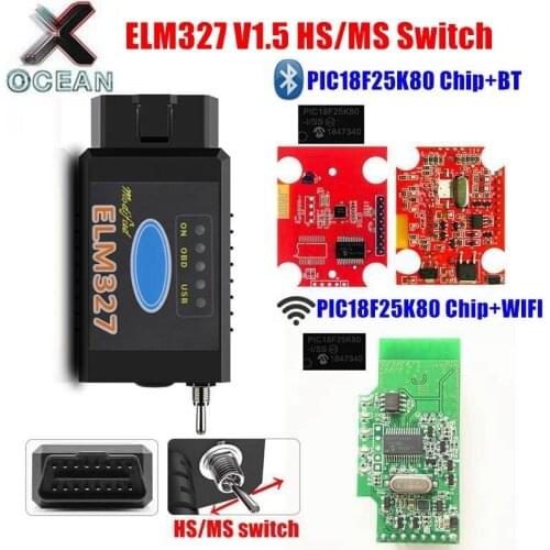 HS-CAN/MS-CAN ELM327 V1.5 Switch PIC18F25K80 Chip support Bluetooth/WIFI ELM 327 For Ford FORScan OBD2 Car Diagnostic Scanner