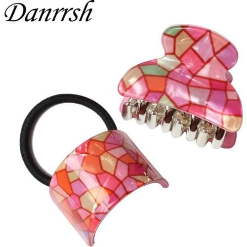 Acrylic Patchwork Hair Claws Set Horsetail Buckle Hair Clip Girls Hair Elastic Bands Hair Accessories