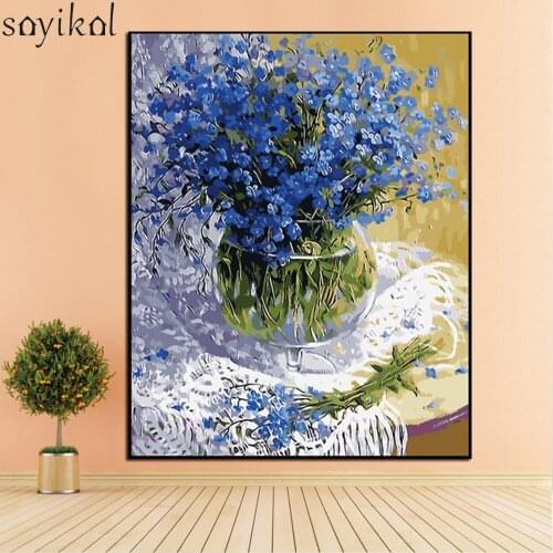 Wooden Frame DIY Painting By Numbers Kit Landscape Flower Acrylic oil Painting Coloring By Number Modern Wall Art Picture Decor