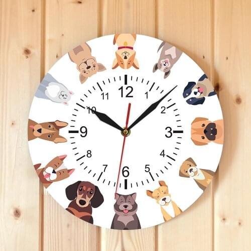 Purebred Dogs Wall Clock Cool Dog Breed Wall Art Silent Wall Clock Modern Design Kid Room Nursery Home Decor Childrens Gifts