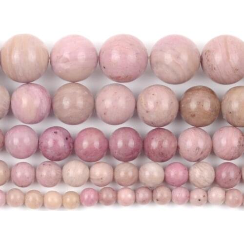 Natural Rhodonite Stone Beads Round Loose Spacer Beads For Jewelry Making DIY Bracelet Handmade 4/6/8/10/12mm