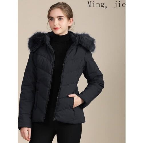 New winter slim-fitting cotton-padded clothes womens warmth big fur collar hooded thick bubble luxury large size