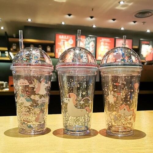 Plastic Straw Cup Adult Summer Creative Children Students Couples Portable Water Bottle